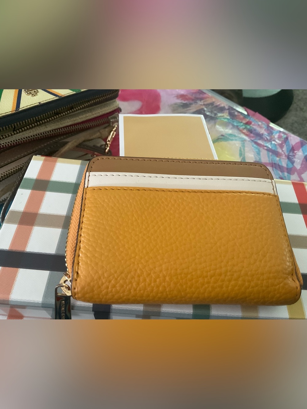 Michael Kors Mustard Yellow Zip Card Holder with Gold Hardware - Picture 5 of 7